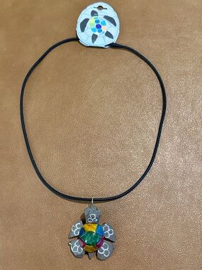 New Marble Turtle Pendant Necklace on Black Cord - Women's Jewelry